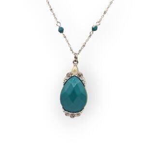 Teal Teardrop Pearl & Rhinestone Pendant Necklace Silver –  Vintage Romantic